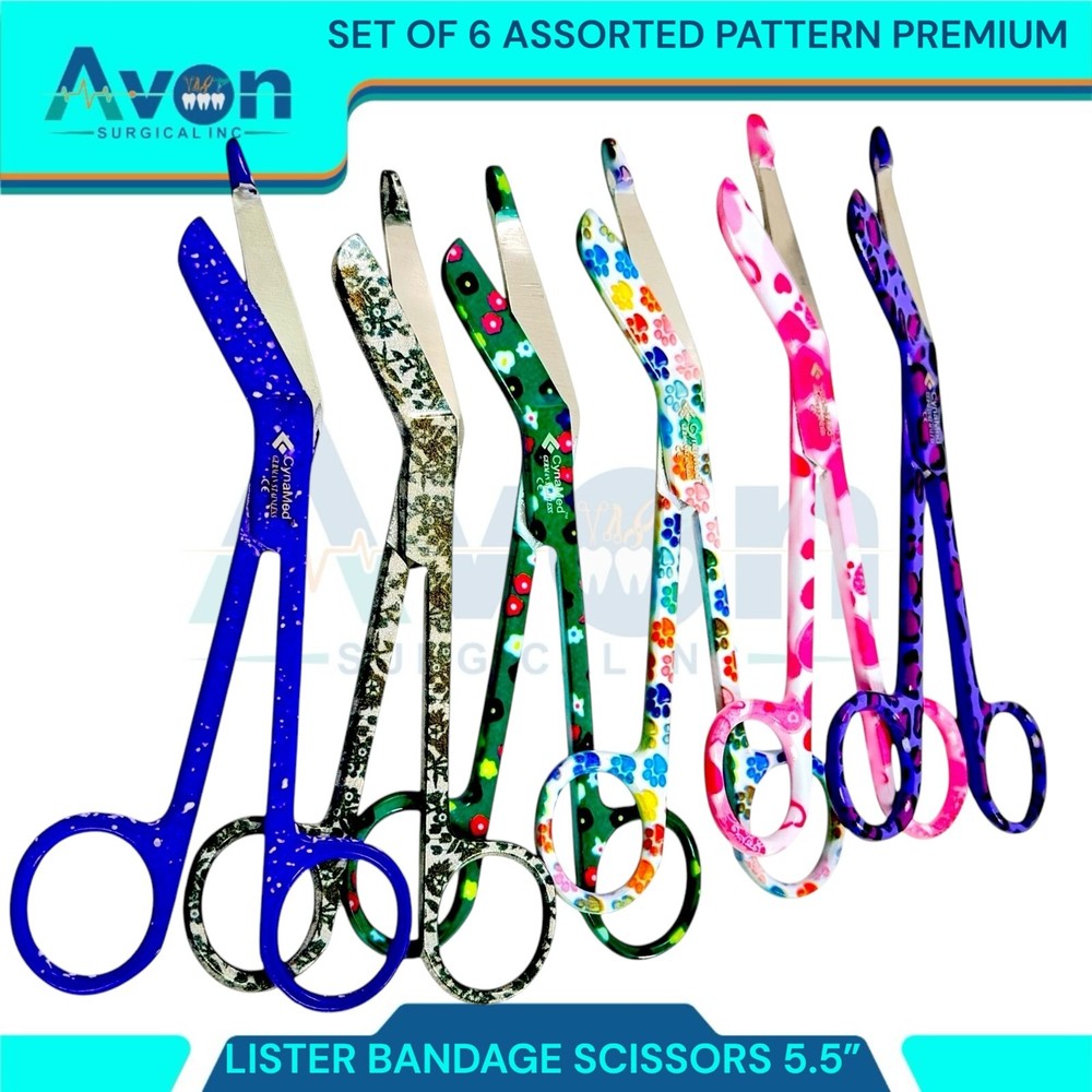5.5in Multi-Color Pattern Nurse Bandage Shears, Assorted 6pcs Set - Premium