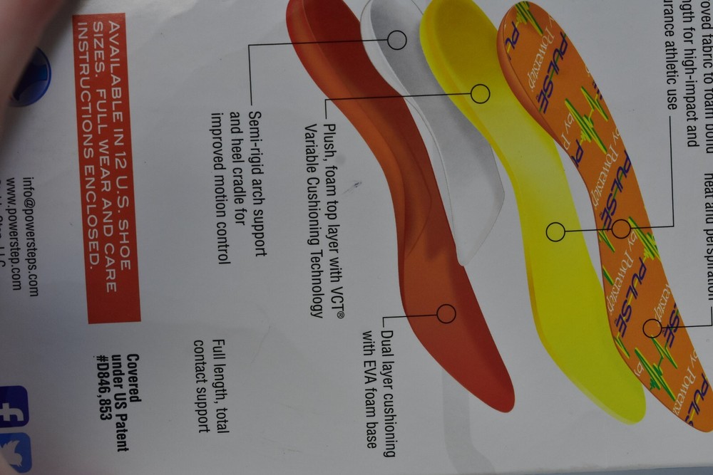 Powerstep Pulse Performance Full Length Premium Cushioning Insoles Orthotics A