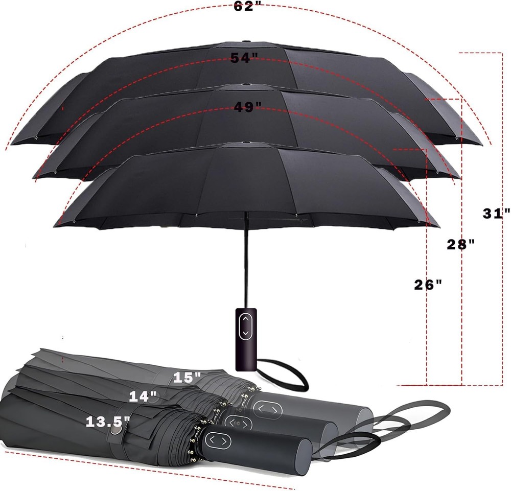 54" Folding Golf Umbrella, Double Canopy Windproof, Auto Open, Rain Gear