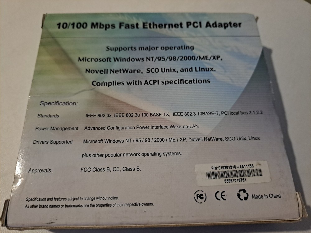 10/100 Mbps Fast Ethernet PCI Adapter