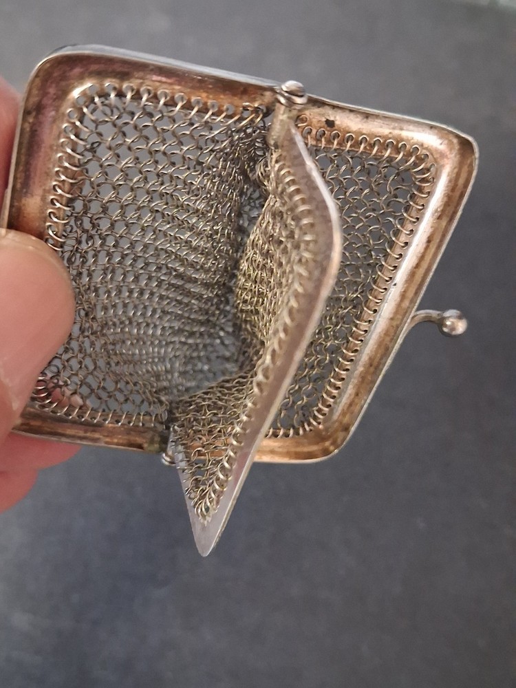 Antique 800 Solid Silver Mesh Purse Sweden Scandinavian chatelaine hallmarked