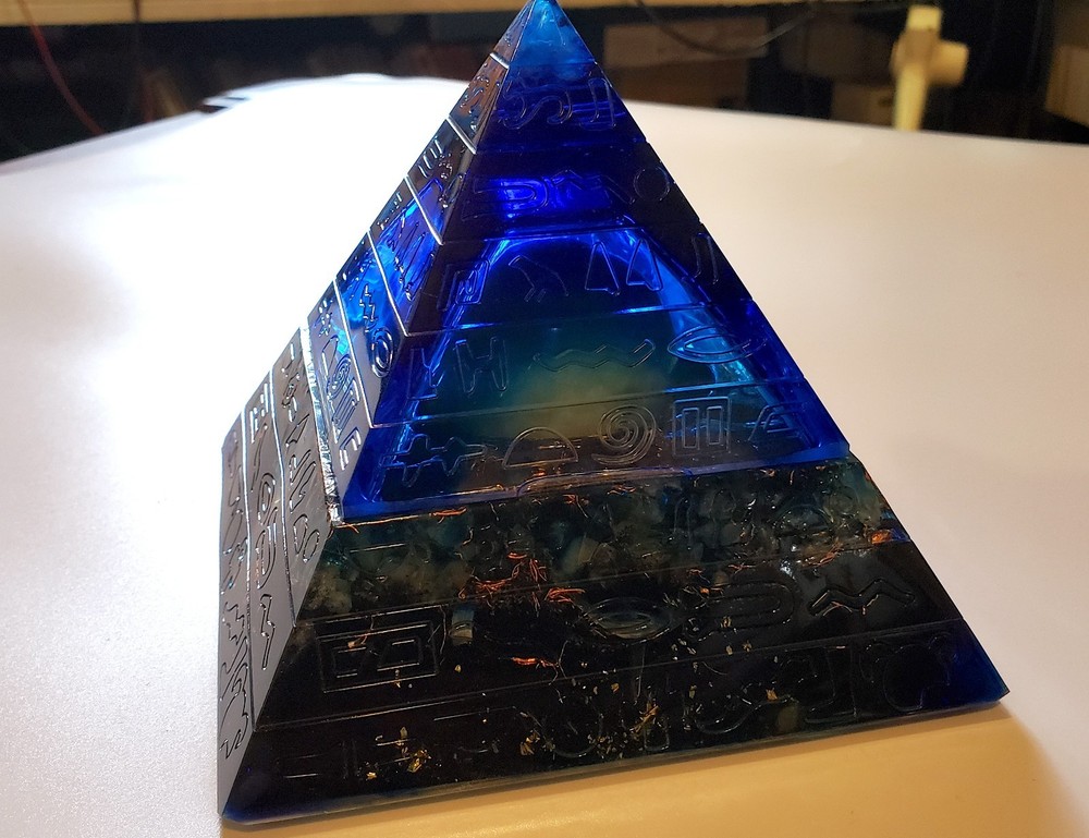 Large Orgonite Pyramid with Crystal Sphere Included.