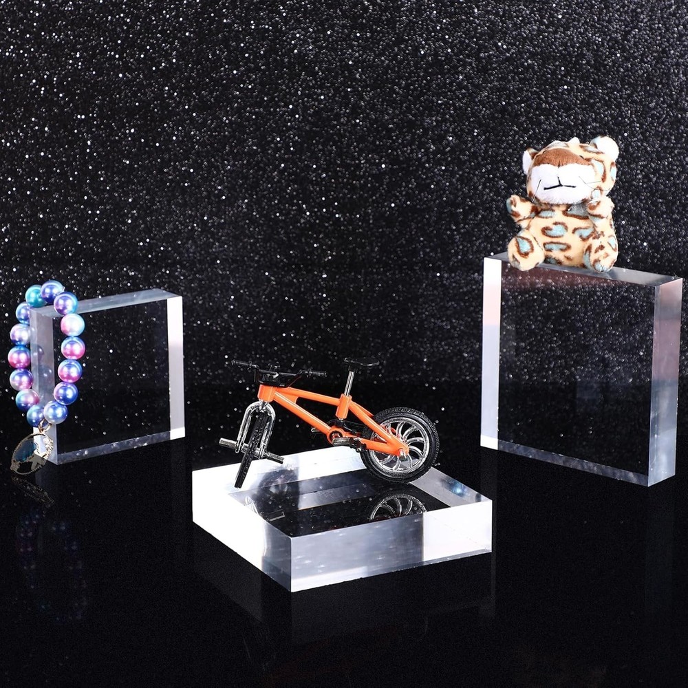 4 Pieces Acrylic Square Display Block Clear Polished Cube Display Stand