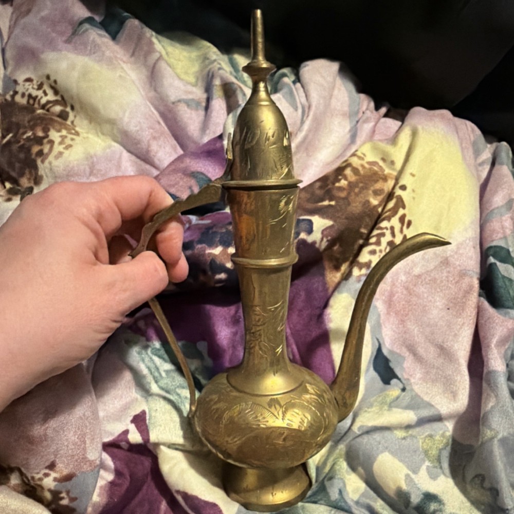Middle Eastern Brass Dallah Coffee Pot with Ornate Design