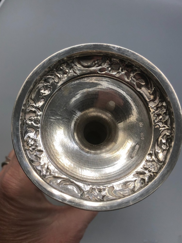 Beautiful German 800 Fine Silver Vase 11" tall, Super Nice!