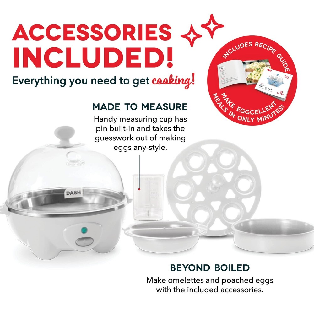 Dash Rapid Egg Cooker 6Egg Capacity Electric Hard Boiled Pouched Scrambled WHITE