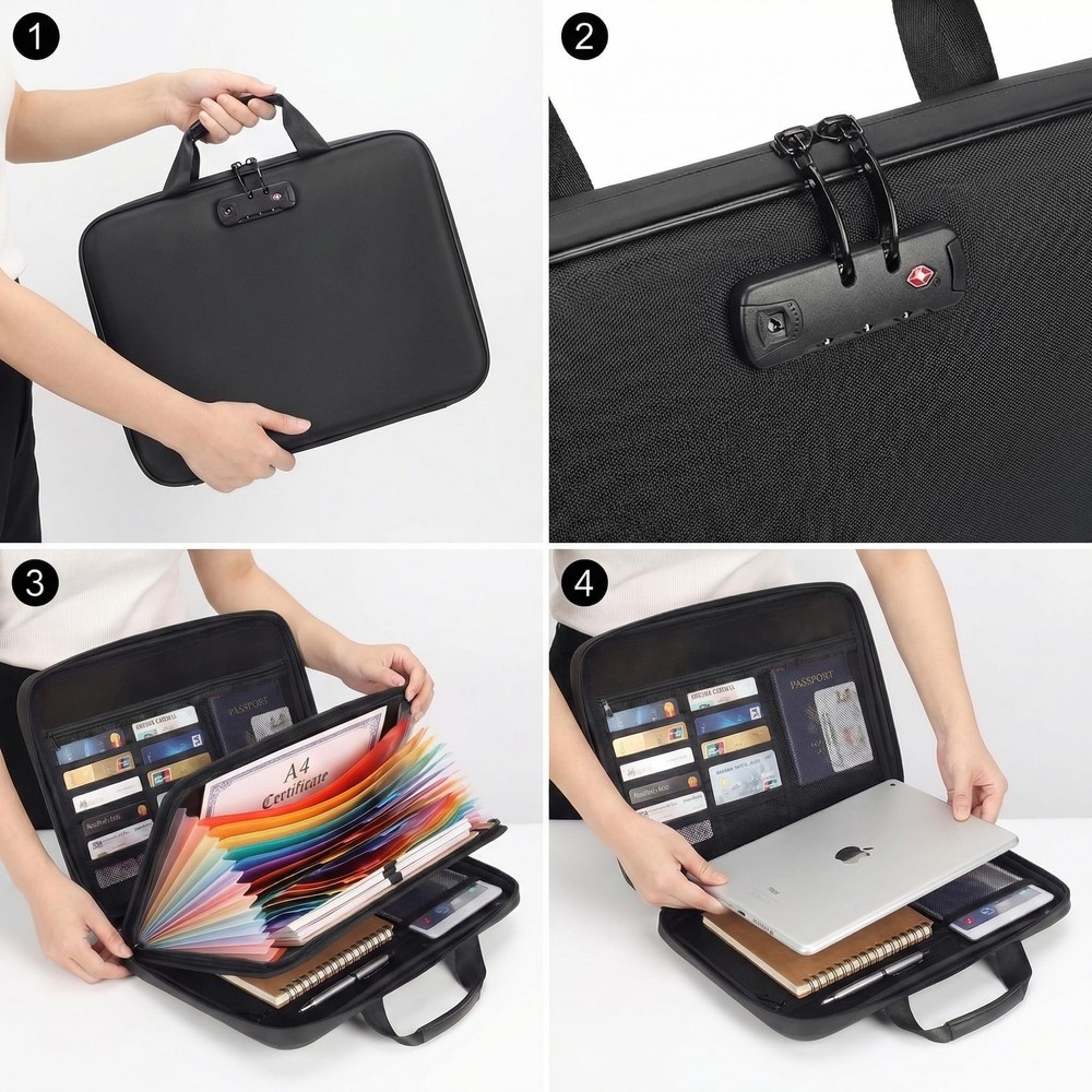 Fireproof Document Boxes with TSA Lock, Upgraded 16 Pockets Fireproof＆Water R...