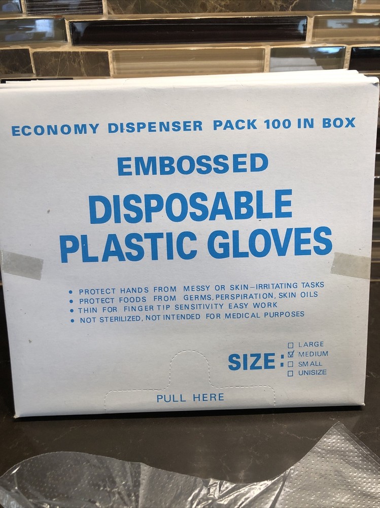 Poly Embossed Disposable Gloves Clear Size Medium Economy Dispenser Pack 100