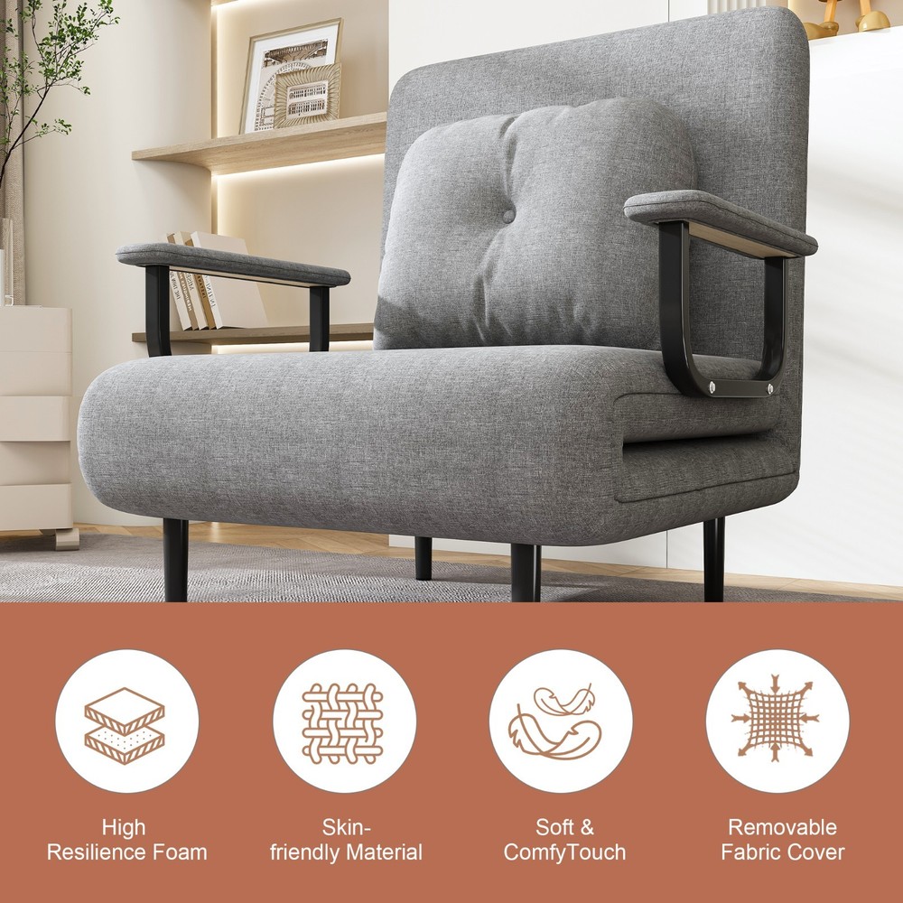 Folding Sofa Bed 5-in-1, Adjustable 5-Position Sleeper with Pillow, Space-Saving