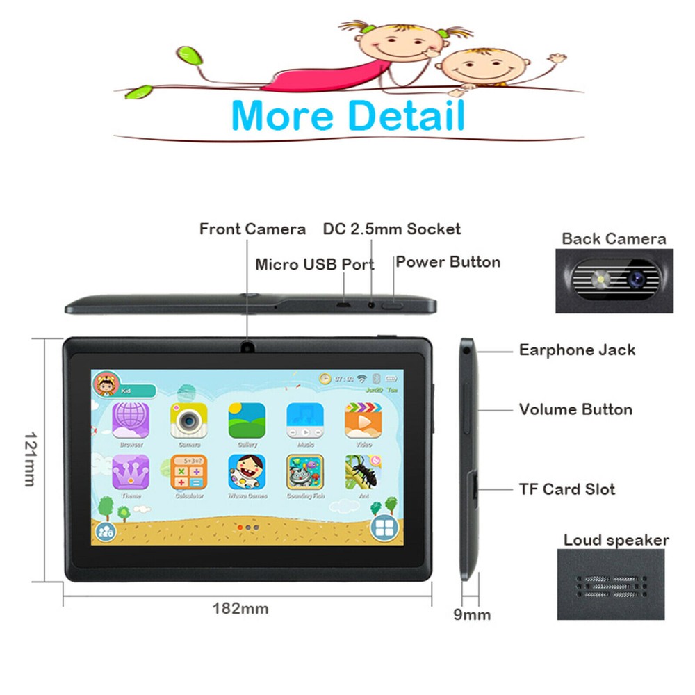 64GB 7" Android 9.1 Tablet PC For Kids Quad-Core Dual Cameras WiFi Bundle Case