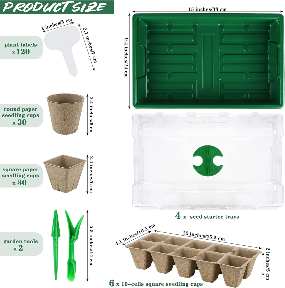 4 Pack Seed Starter Tray Set Plants Growing Trays Peat Pots