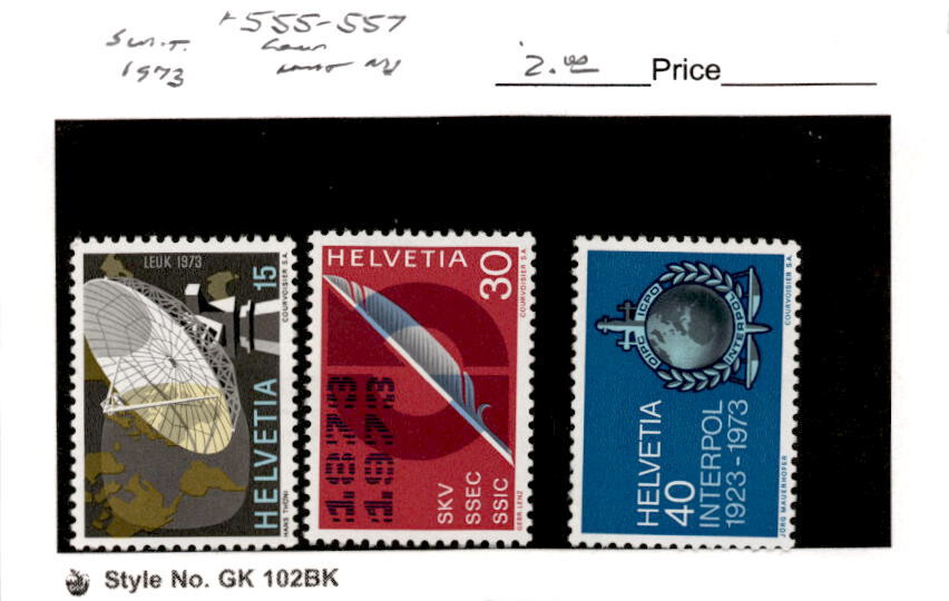 Switzerland, Postage Stamp, #555-557 Mint NH, 1973 Space, INTERPOL (AB)