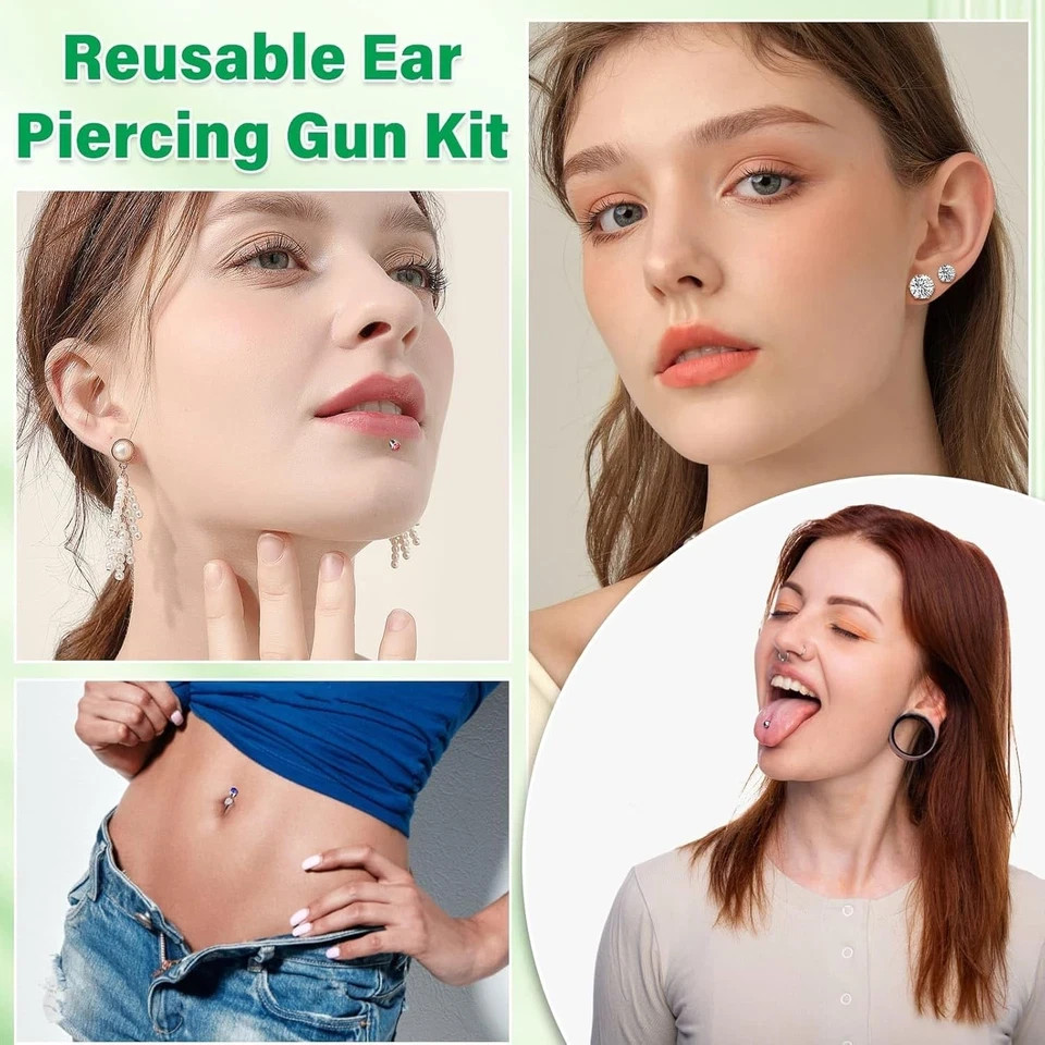 Professional Ear Piercing Gun, Reusable Machine with Dark Black