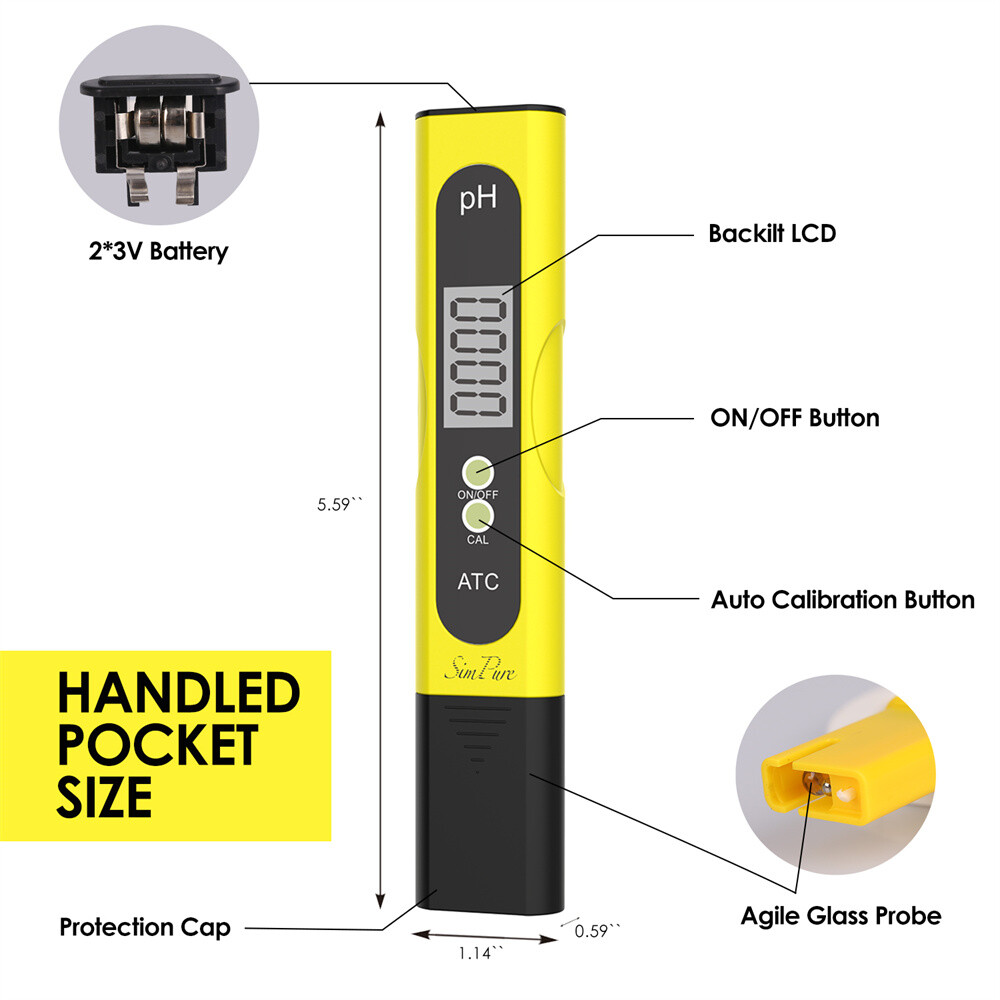 2-Pack PH Meter PH Level Test Pen Electrode Sensor Reader for Pond, Tape Water