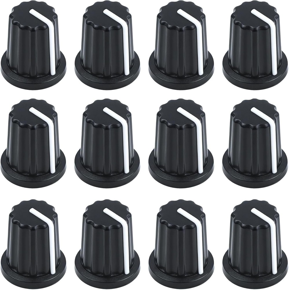 12 Pcs 6mm D Type Potentiometer Control Knobs - Black Plastic Rotary Knobs for P