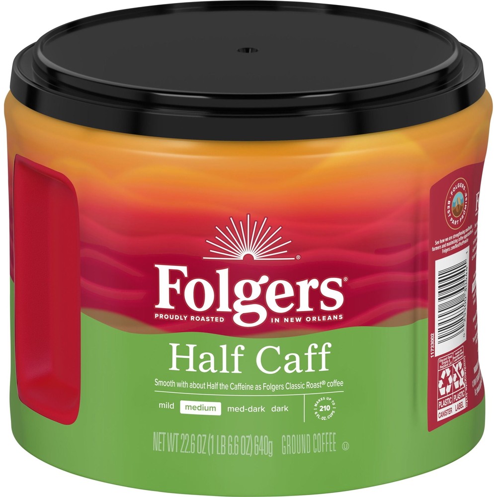 Folgers Half Caff Ground Coffee, Medium Roast, 22.6-Ounce Canister