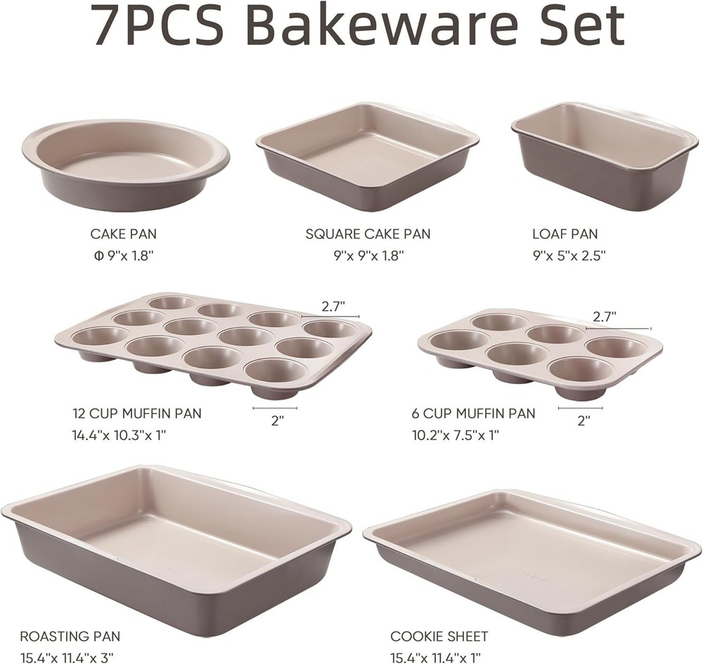 7-Piece Nonstick Stackable Baking Pans Set - Bakeware Sets Including Cookie S...