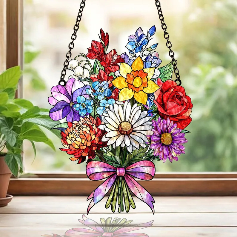 Custom Birth Flower Suncatcher Acrylic Personalized Gift