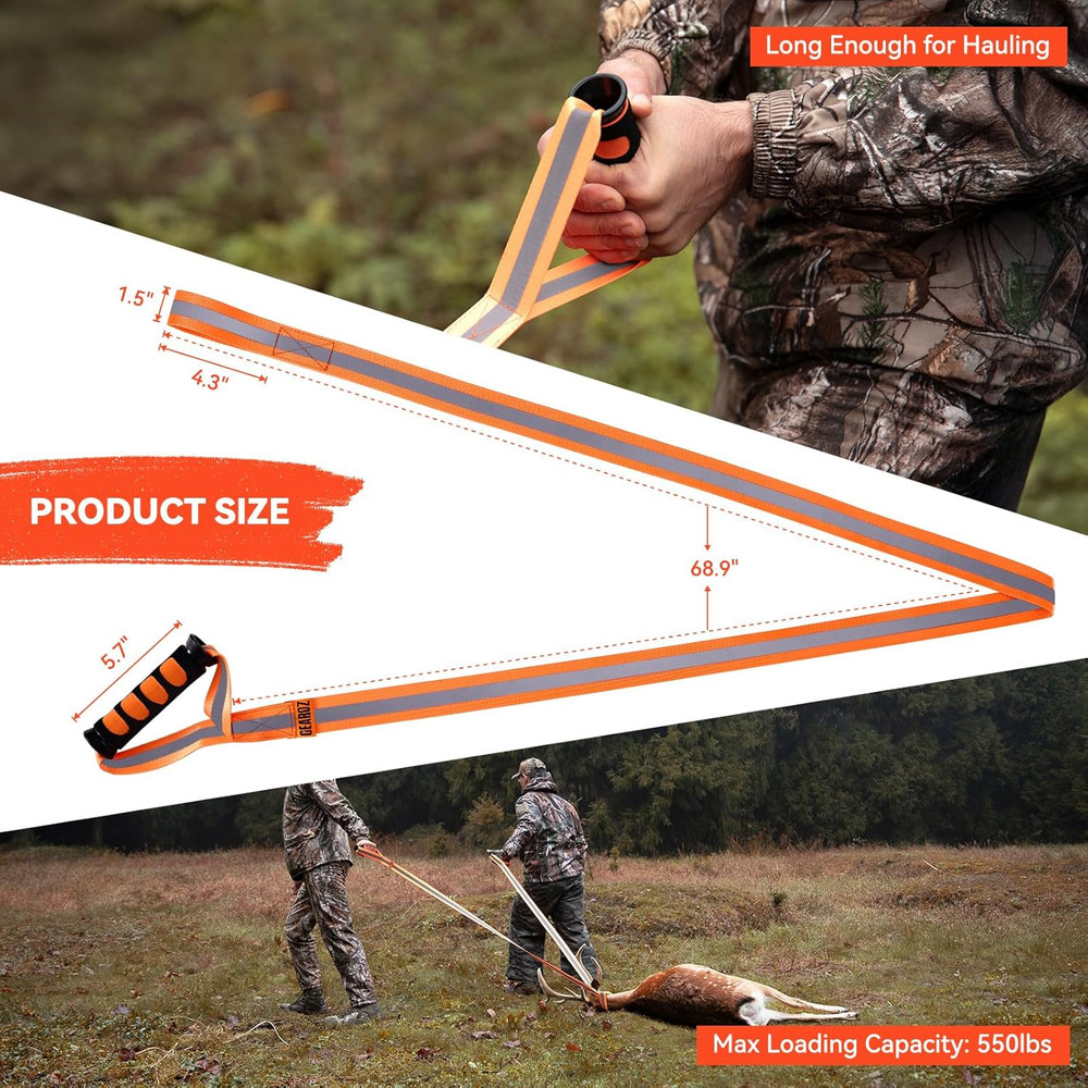Deer Drag Ropes with Harness, 2PCS Durable Deer Hunting Pull Strap 76" Reflec...