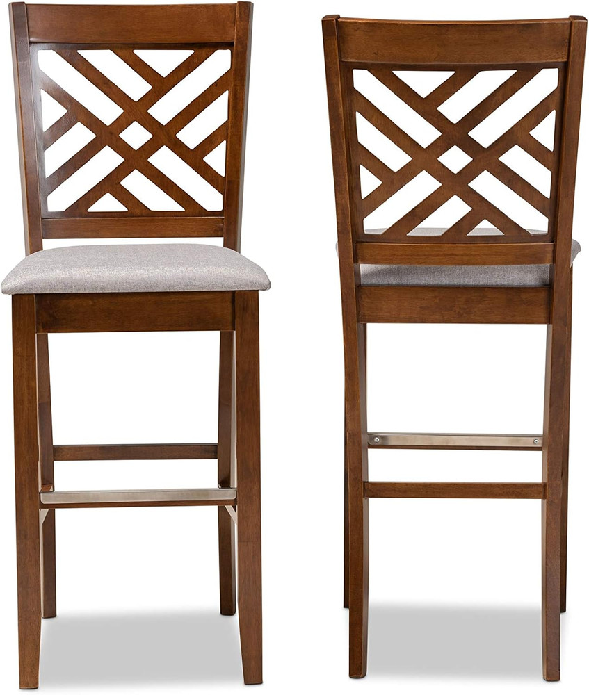Modern Grey Fabric & Walnut Bar Stool Set - 2-Piece Design