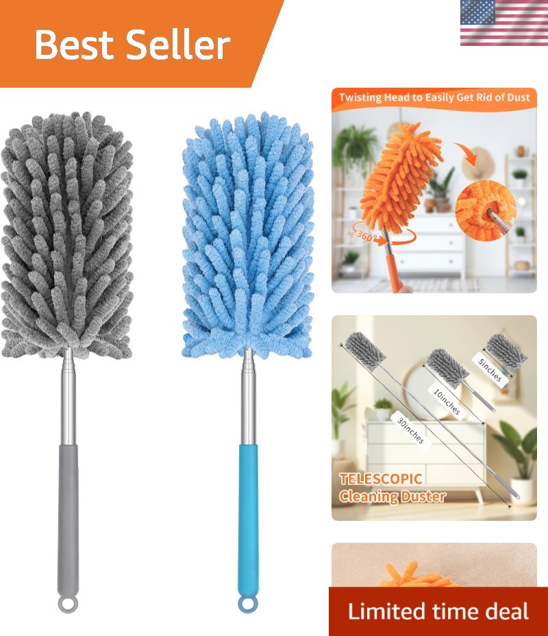 Compact 2-Pack Mini Duster - 360° Rotatable with Telescopic Handle Efficiency