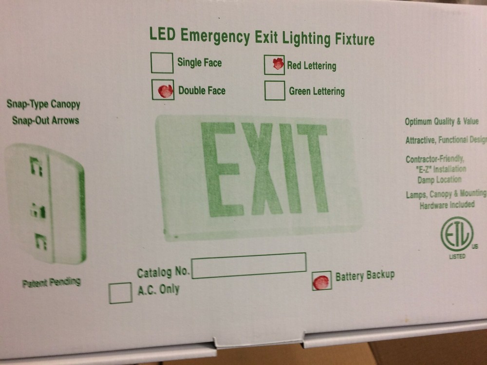 Energy Efficient Compact LED Exit Sign Damp Locations AC & DC Battery Backup