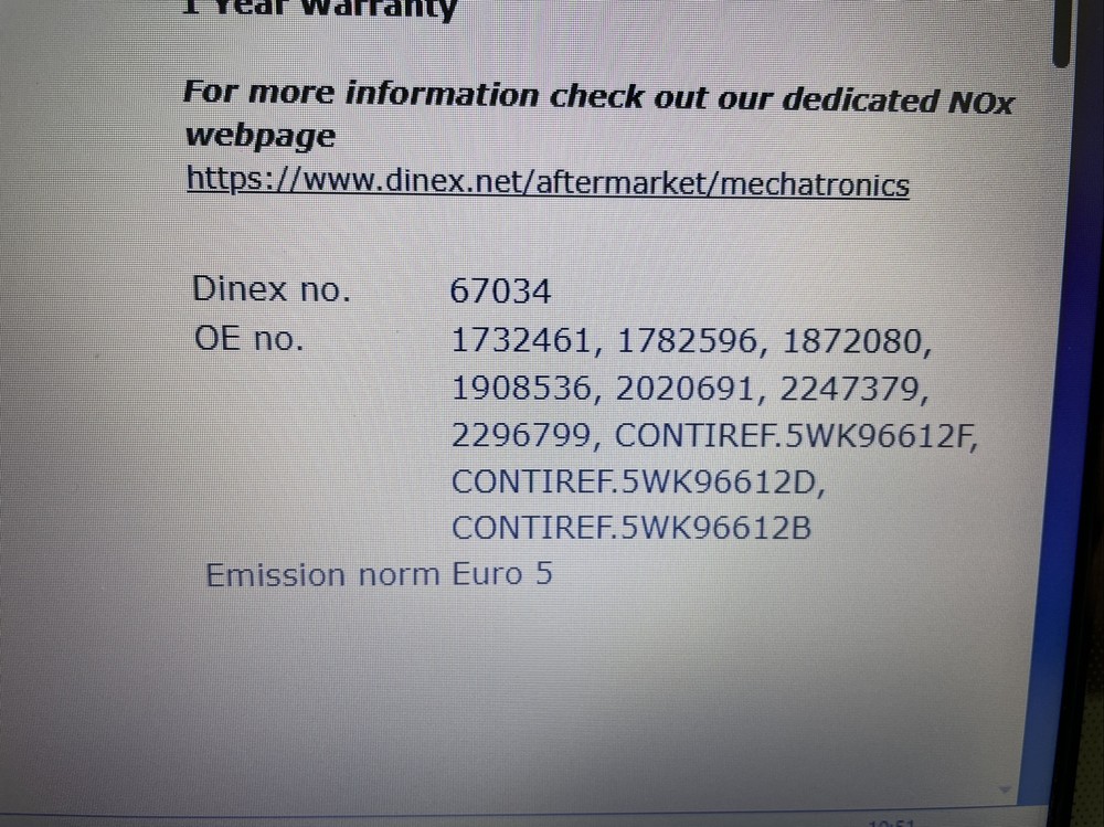 SCANIA NOX SENSOR DINEX 67034 DINSENSOR