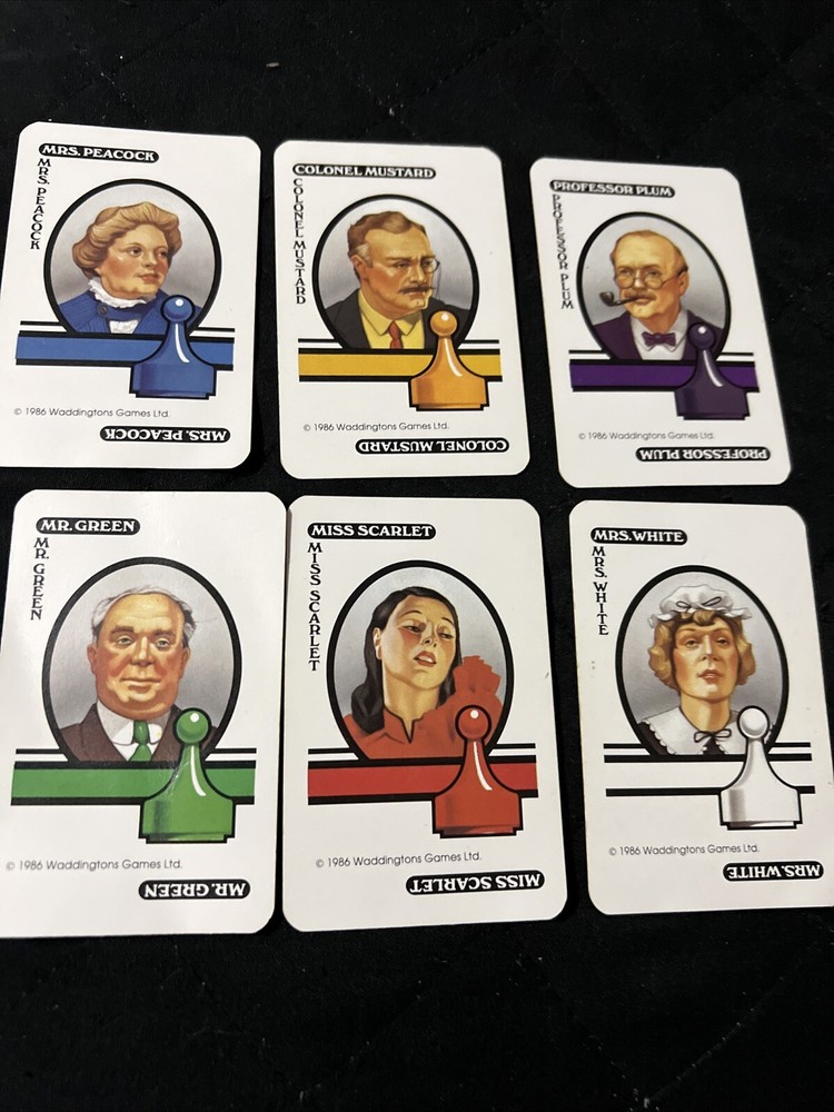 clue board game  1986 cards people