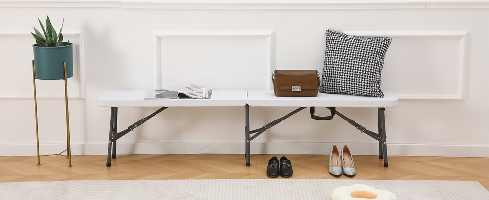 6 ft Plastic Folding Bench, Portable Foldable Bench Seating with Handle