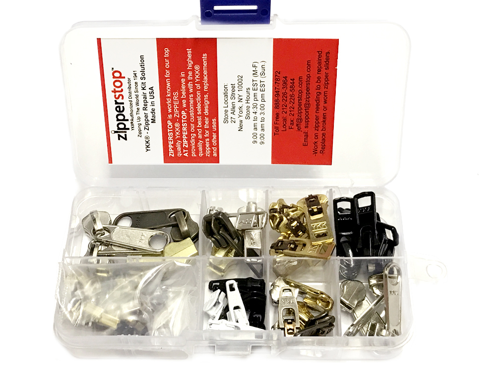 YKK Zipper Repair Kit Solution Assorted Sliders Easy Container Storage Set