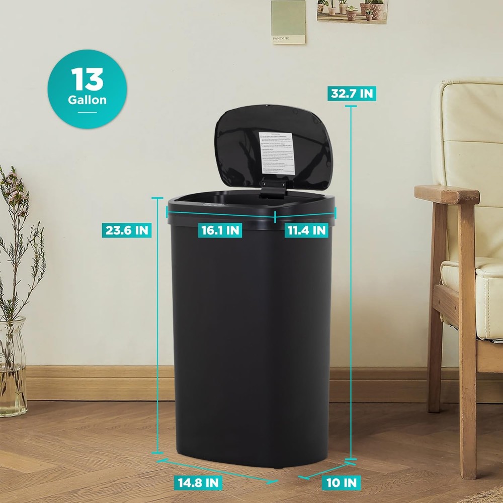 13 Gallon Trash Can Kitchen Trash Can Automatic Garbage Can with Lid Touch Free