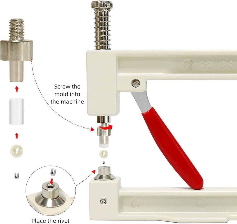 Pearl Setting Machine, Pearl Hand Press Tools with White Pearl Beads, Rivet S...