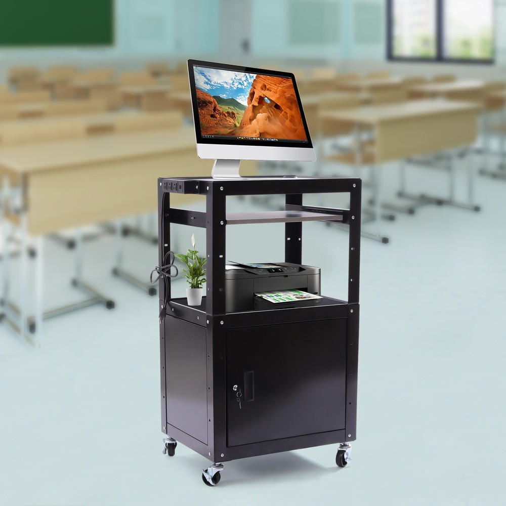 Portable Av Cart Multipurpose Rolling Small Office Laptop Table w/ Power Socket