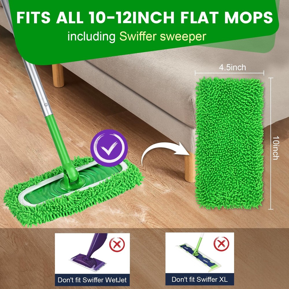 Microfiber Mop Refill Pads 6Pcs, Compatible with Most Mops, Wet Dry Use, Green