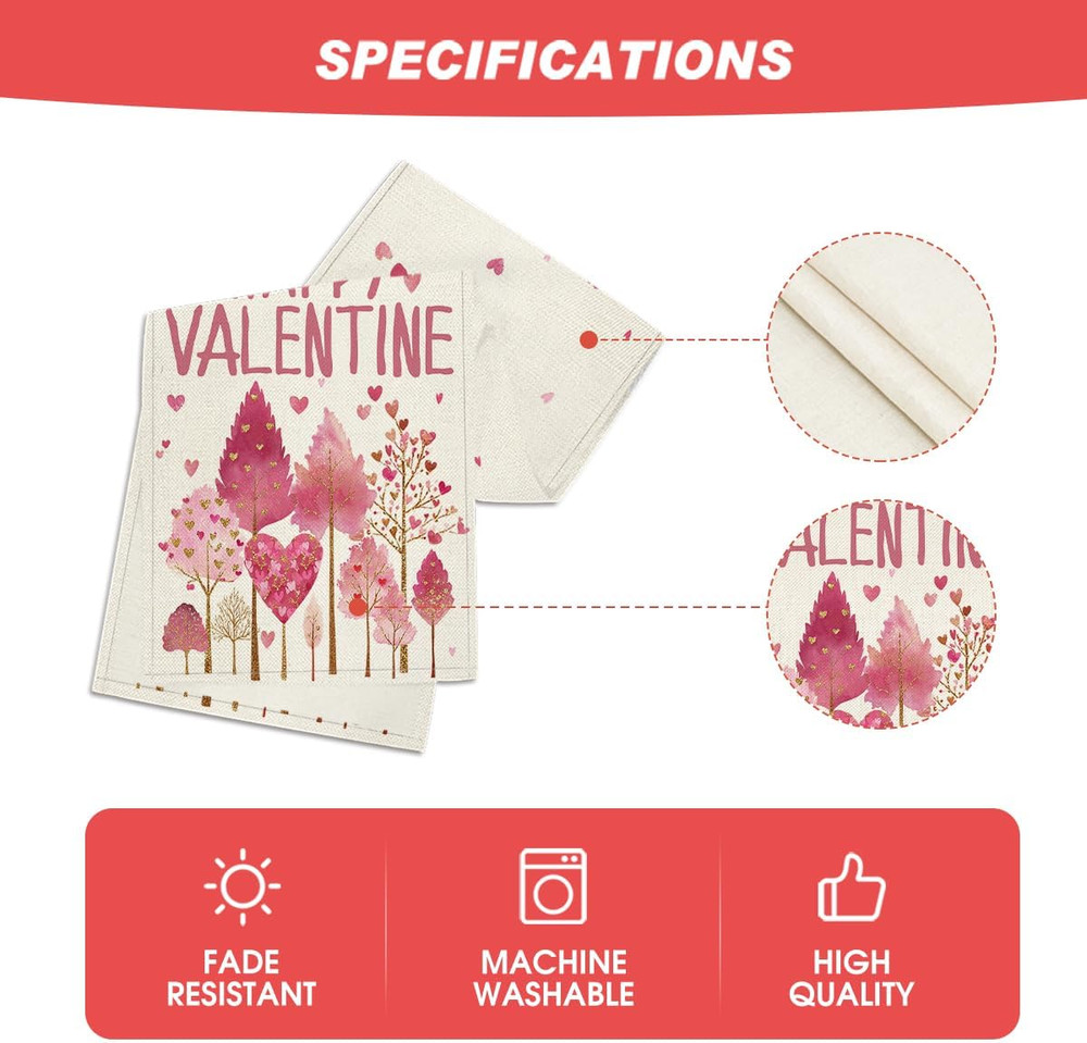 Heart-Shaped Tree 210 GSM Valentine'S Table Runner, Wedding Anniversary Kitchen