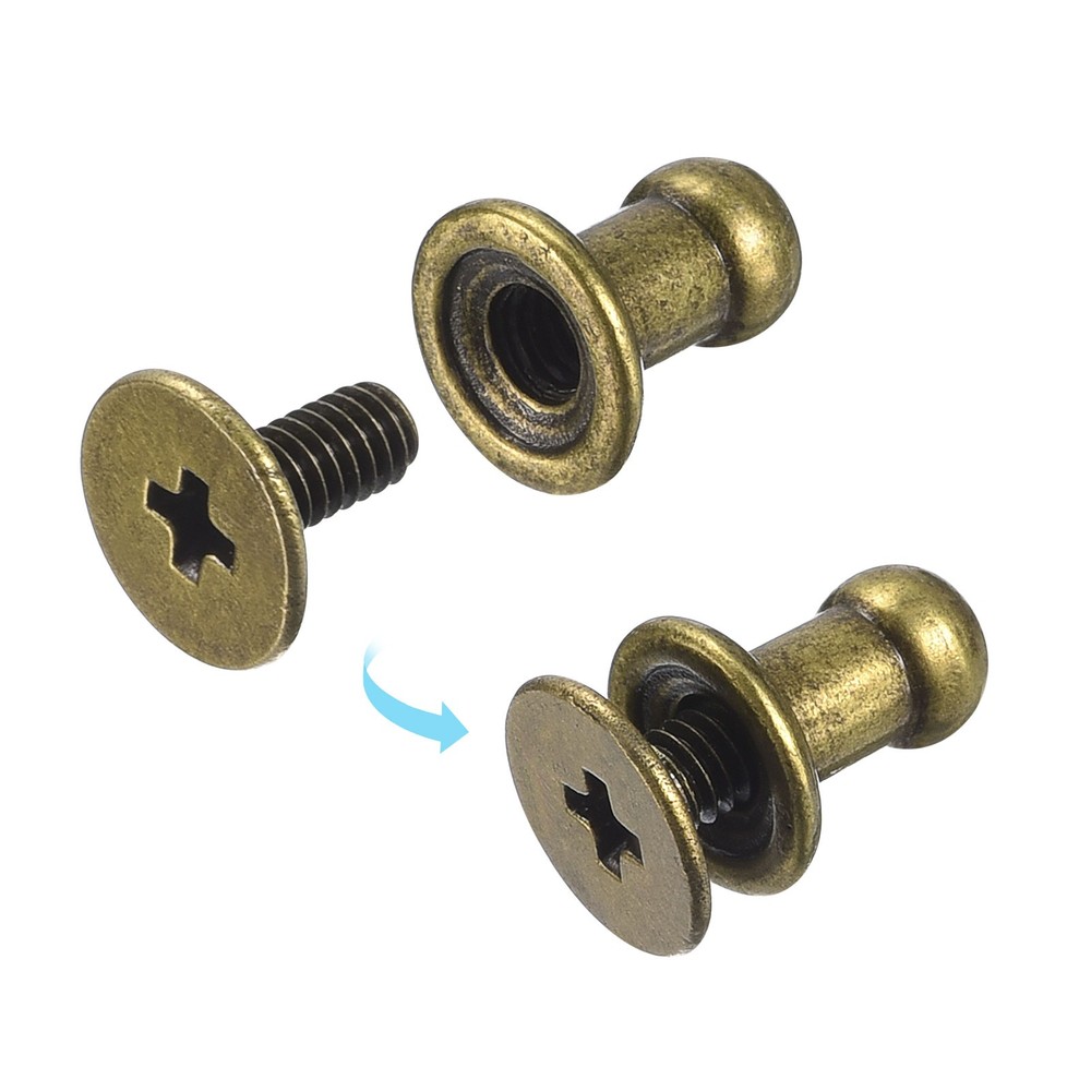 4mm Ball Head Stud Rivets Screw Back, 15Pack Round Head Button, Bronze Tone