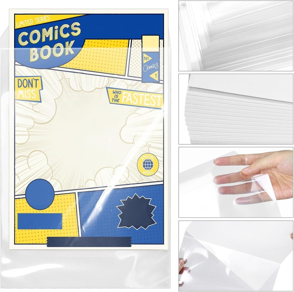 50 Sets Current Size Comic Book Bags and Boards, Reusable Transparent Comic B...