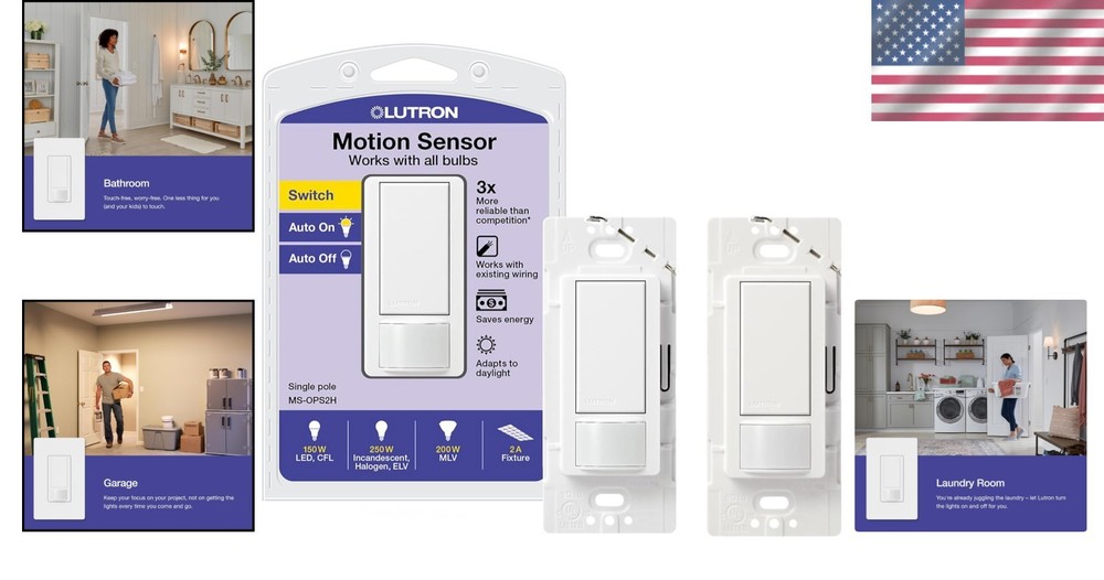 Maestro Motion Sensor Light Switch Indoor for Bathroom, Garage, Laundry Room, An