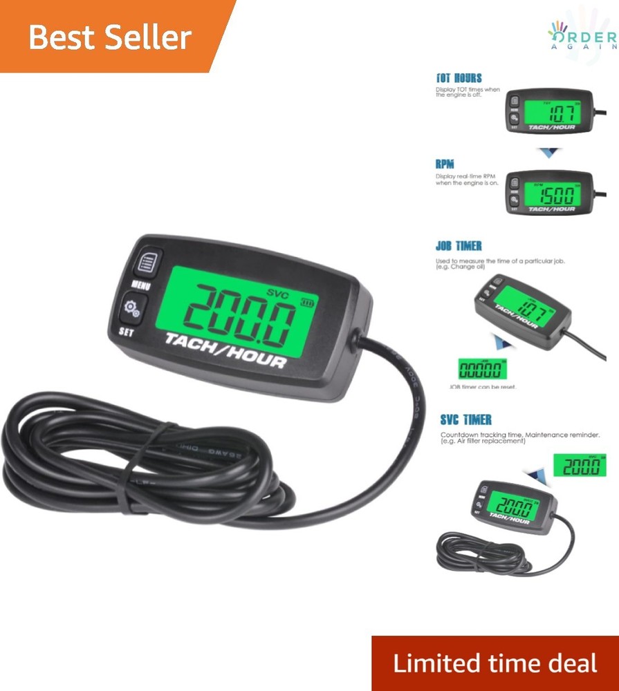 Digital Tach Hour Meter Battery Replacement for Small Engines Lawn Tractor