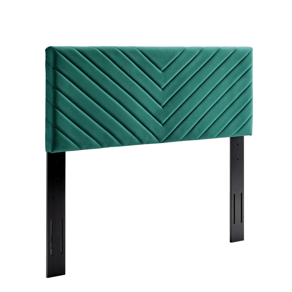 Modway Alyson Angular Channel Tufted Performance Velvet Twin Headboard in Teal