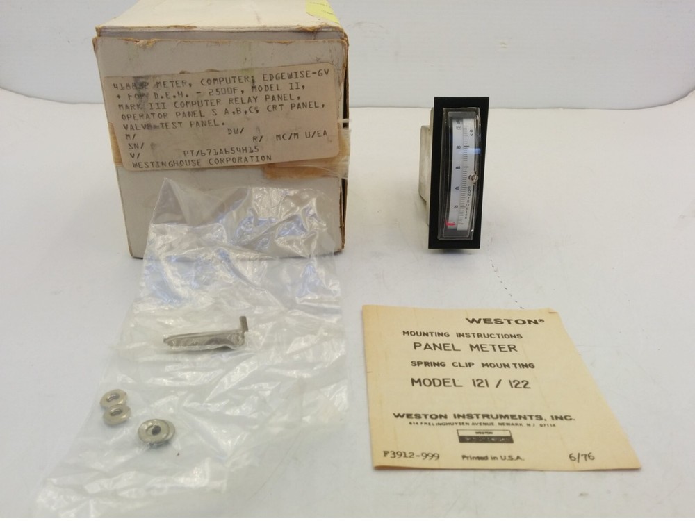 WESTON INSTRUMENTS MODEL 121/122 PANEL METER, 0-100, SPRING SLIP MOUNTING, NIB