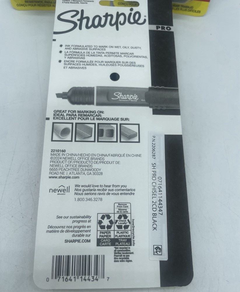 Sharpie PRO Permanent Markers, Chisel Tip, Black, 2 Count 3 PACK