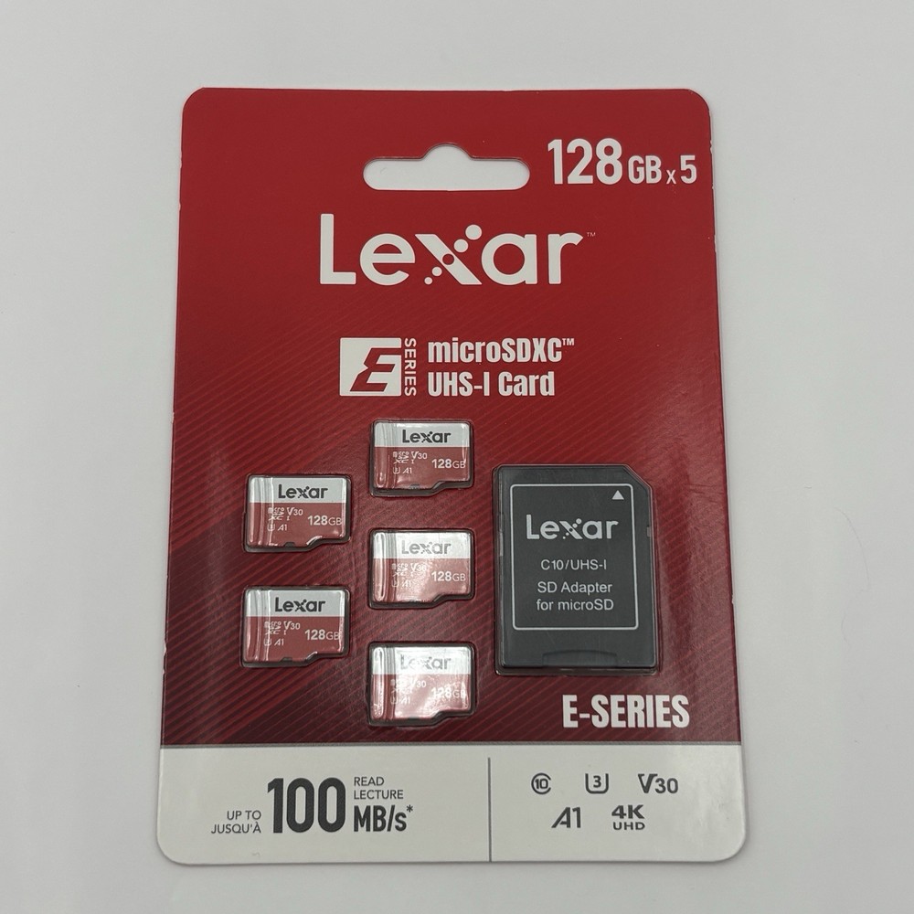 Lexar E-Series 5 PACK 128GB Micro SD microSDX UHS-I Flash 128GB W/ Adapter