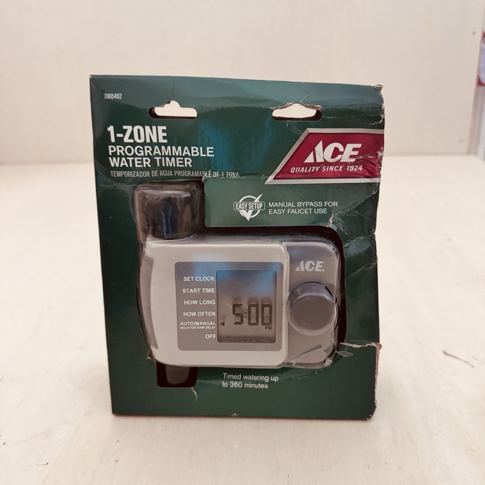 Ace 1-Zone Programmable Water Timer Manual Bypass Rain Delay Digital 360 Min New