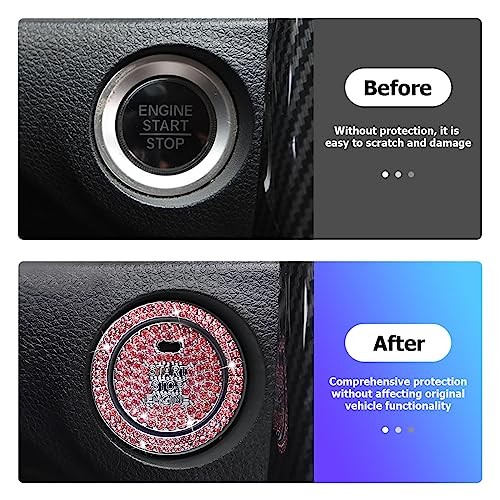 2 Pcs Bling Car Engine Start Stop Button Decorative Ring, With hole Pink