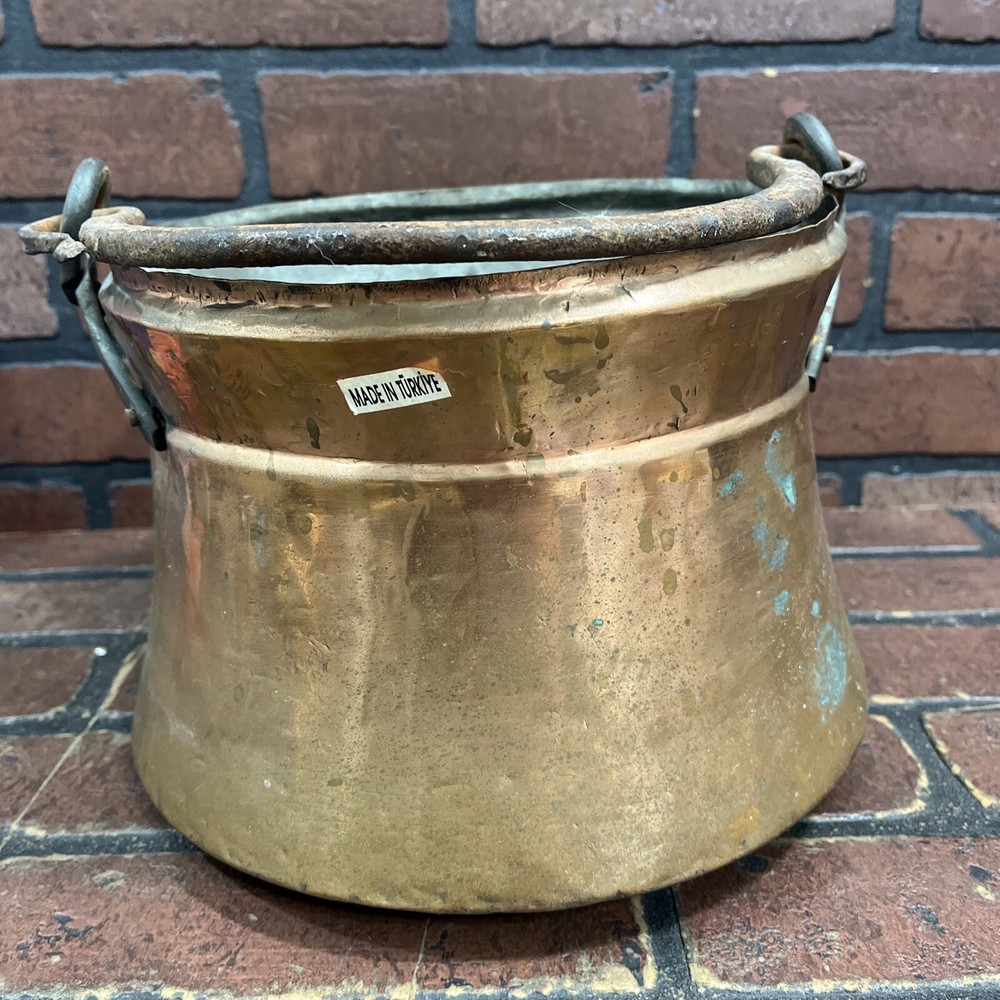 Antique Copper Cauldron Fireplace Kettle Pot w/forged iron handle