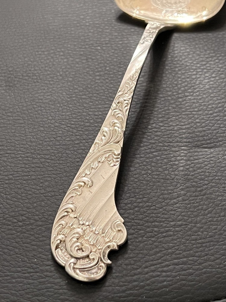 Antique 800 Silver Etched & Raised Design Pie Cake Server Gilt Front Germany 10”