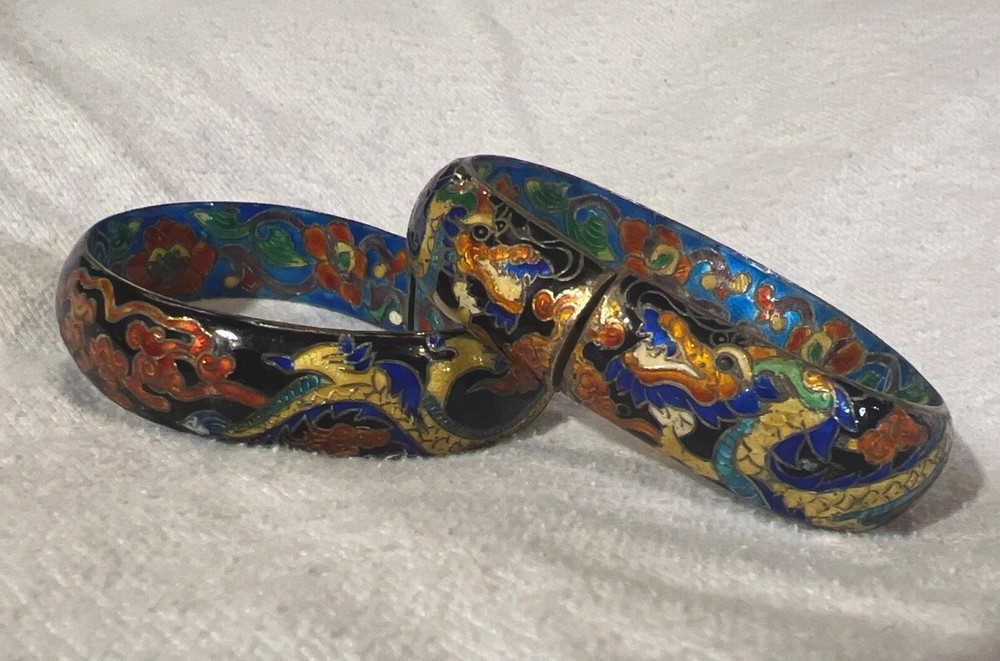 2 Cloisonné Dragon Enamel Bracelets