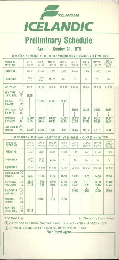 Icelandic Airlines advance system timetable 4/1/79 [4091]