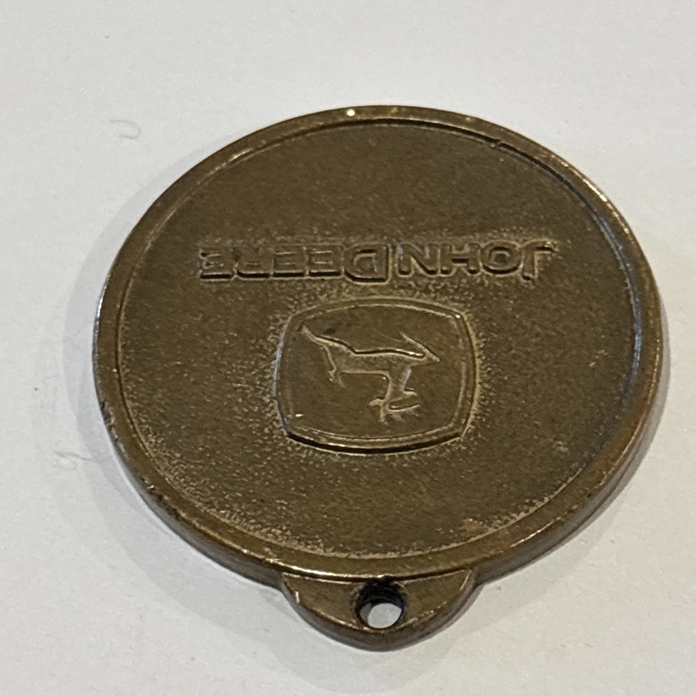 Vintage John Deere Solid Brass Key Tag Medallion Farm Tractor Advertising Token